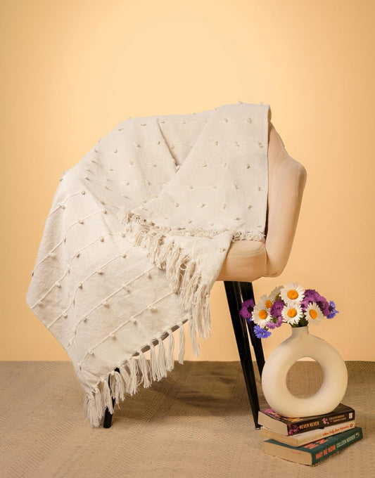 LIVORA Hand-Knitted Pure Cotton Throw Blanket – 80x52 in | Cozy Decorative Throw for Sofa, Bed, Chair & Travel Use
